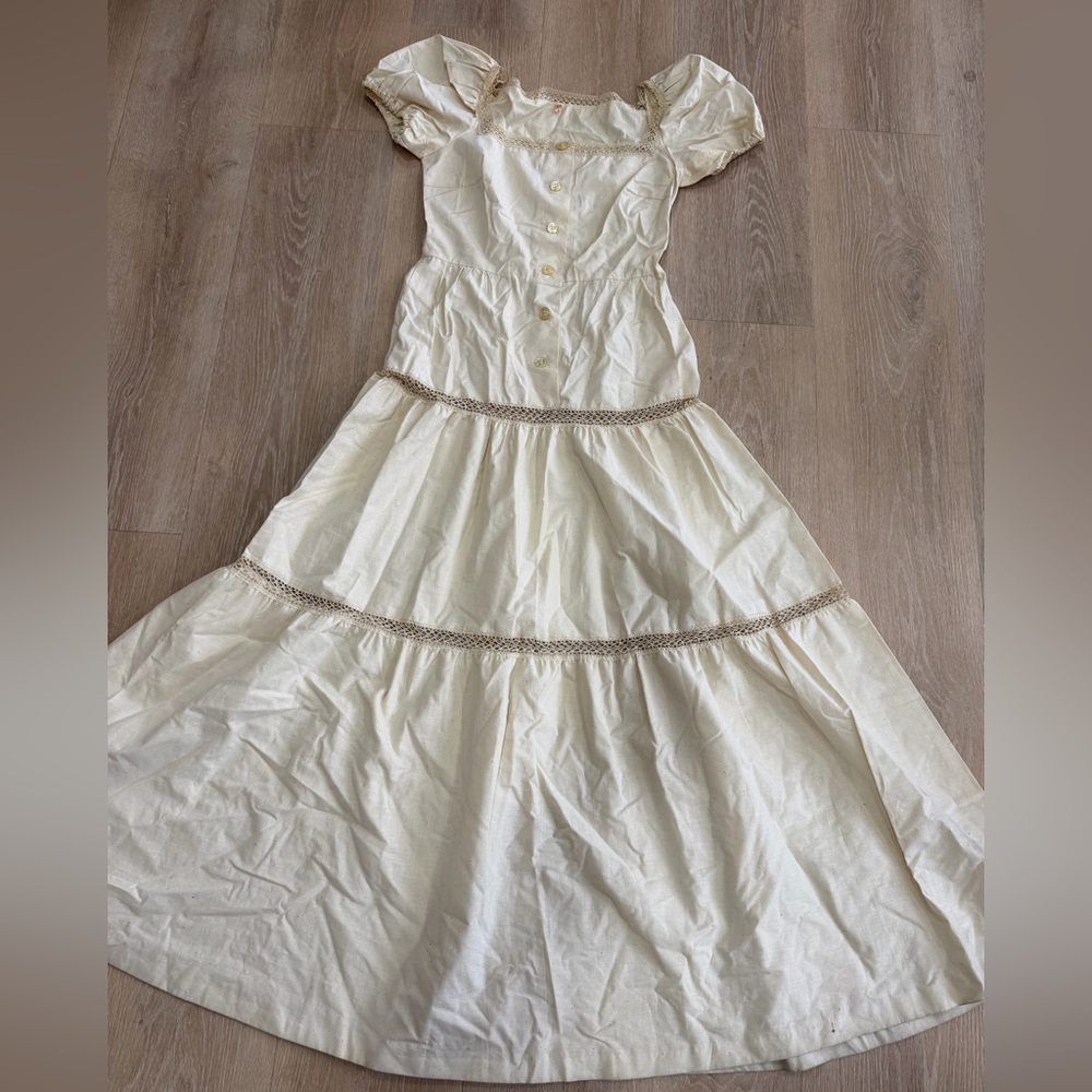 Vintage 1940’s-60s Long Crochet like Dress Cream Fairy dress